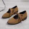 Fashion Spring New Coarse Heel Shoes Women Fashion Pointed Shallow Mouth Suede Front Lace-up Anti-slip Wear-resistant Heel Shoes