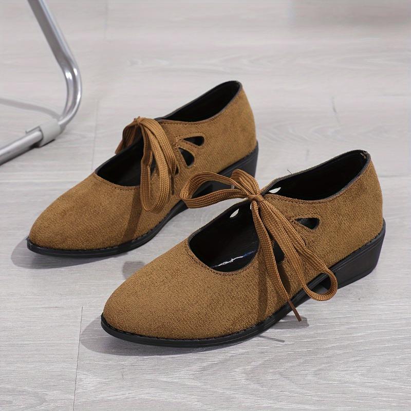 

Fashion Spring New Coarse Heel Shoes Women Fashion Pointed Shallow Mouth Suede Front Lace-up Anti-slip Wear-resistant Heel Shoes 43 коричневый