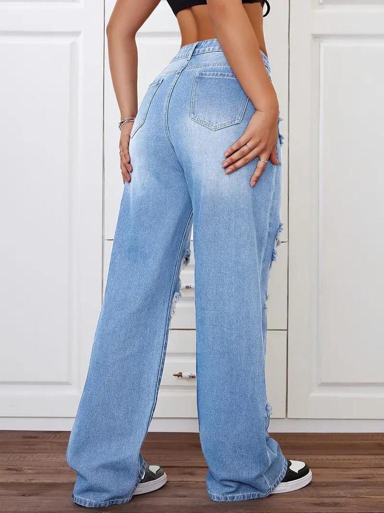 2026 European Trend Ripped Straight-Leg Denim Jeans for Women