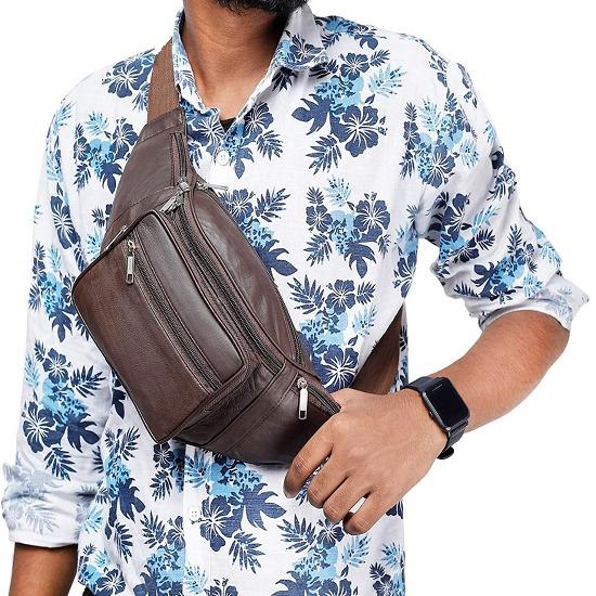 Noora Brown Leather Men Women Waist Bag Fanny Bag Travel Pouch Passport Holder