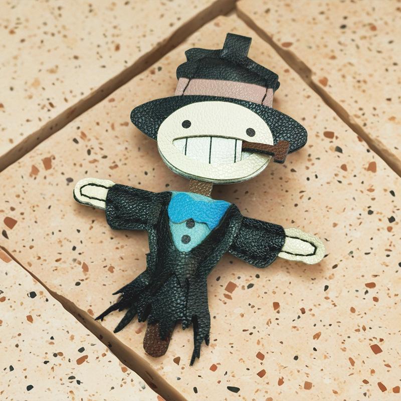 Pu Leather Cute Scarecrow Keychain Backpack Hanging Ornament Cartoon Style Key Accessory Retro Style Car Key Holder