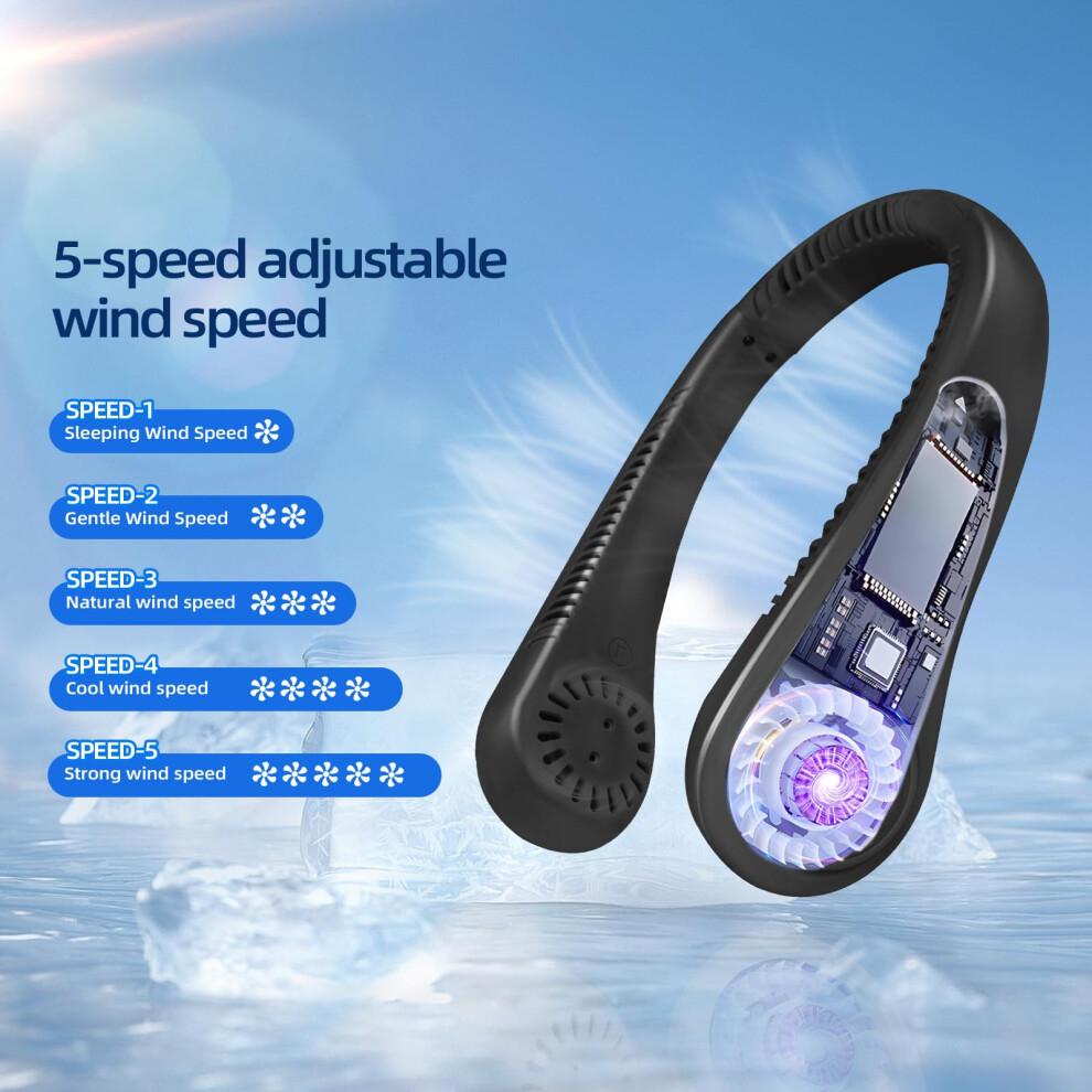Jsdoin Portable Neck Fan, Neck Fans USB Rechargeable, 5 Speed