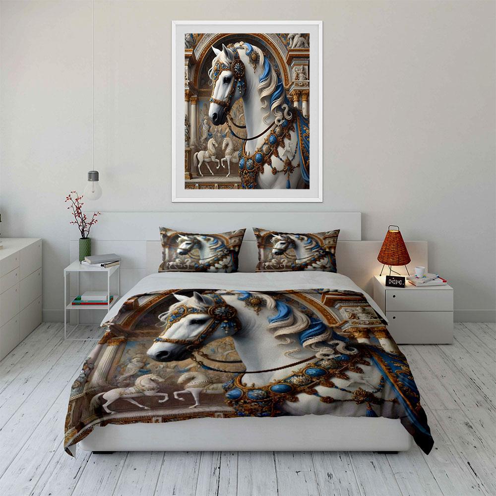 Majestic White Horse Design Bedding Duvet Cover Set  (1*Duvet Cover 2*Pillowcases, Without Duvet Insert)