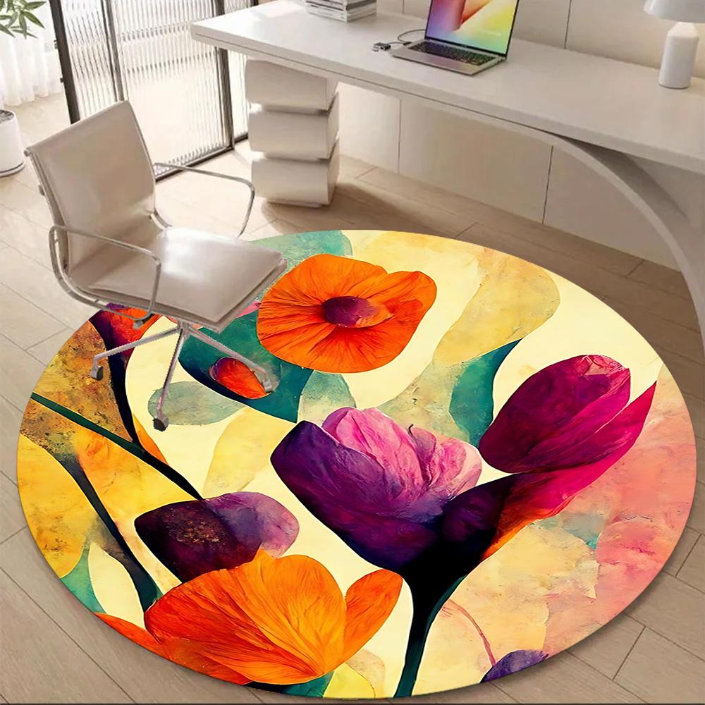 1pc Floral Abstract Office Round Area Rug, Indoor Mat Suitable ForOffice, Under Office Chairs Bedroom Living Room Home Decor, Room Decot050