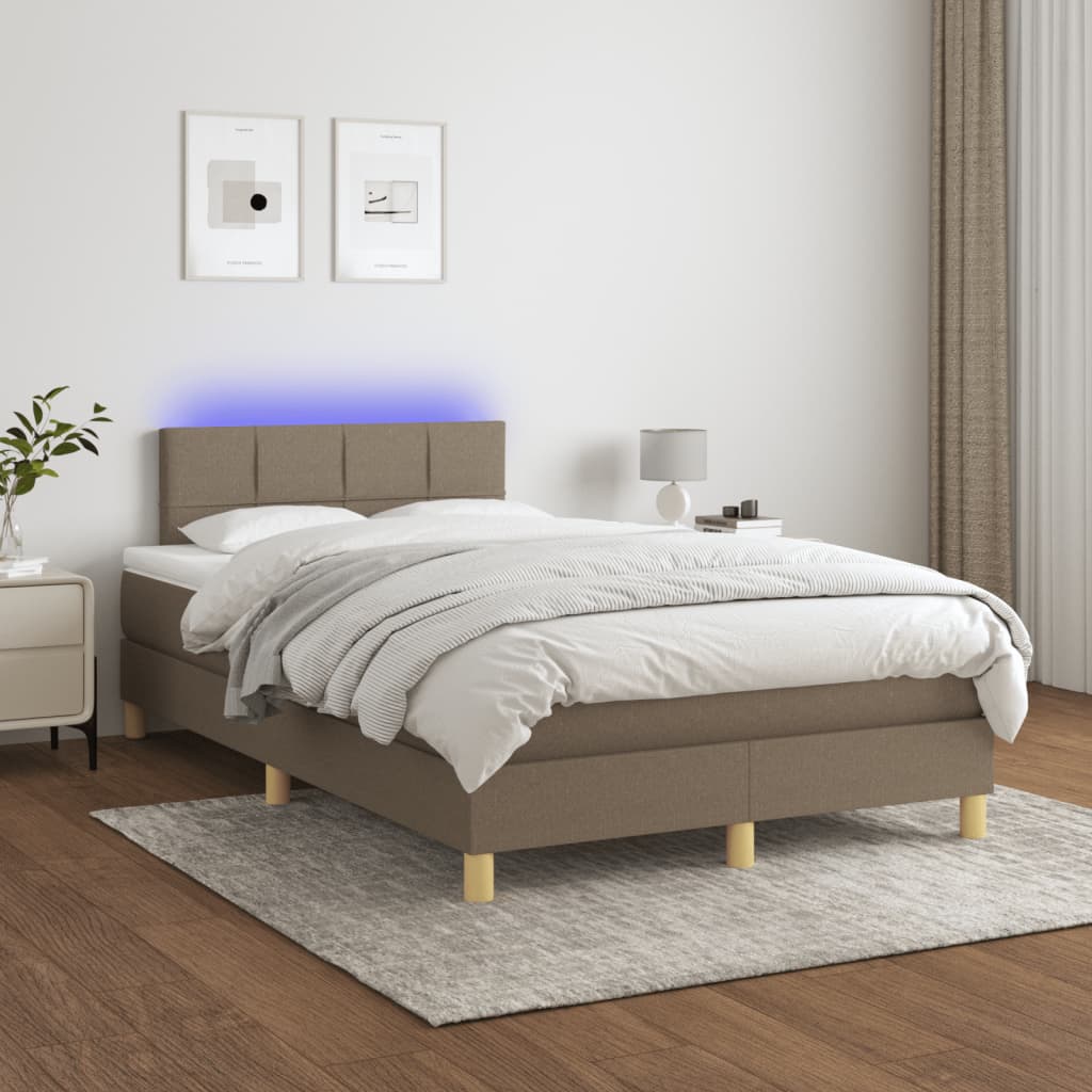 Box Spring Bed with Mattress & LED Light Taupe 120 x 190 cm Fabric