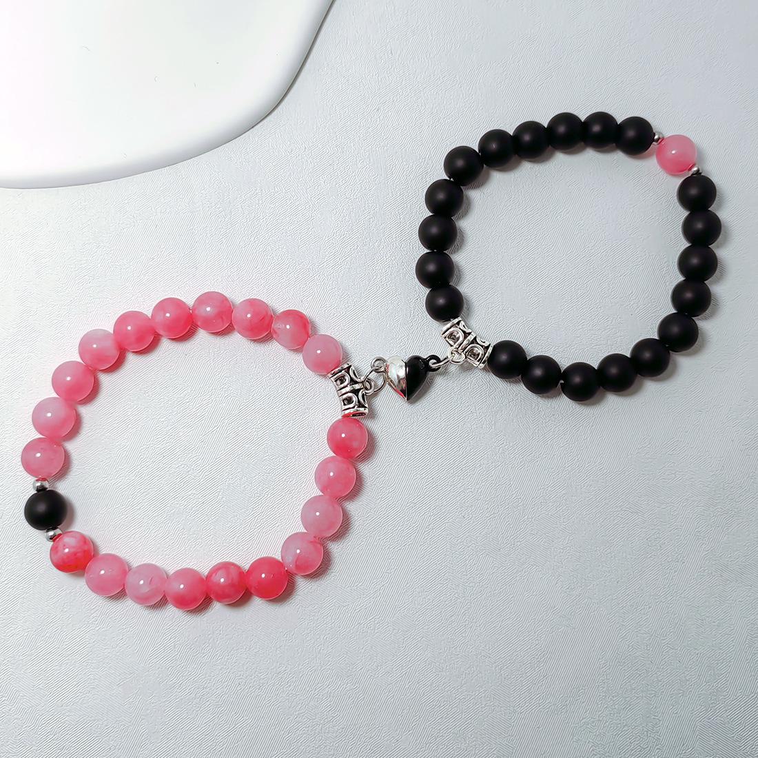 

Pair of Heart-Shaped Magnet Bracelets: White Turquoise & Tiger Eye Stone Beads