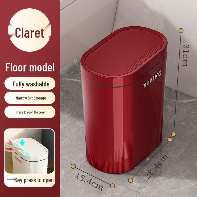 Press-Type Trash Can with Lid and Wheels for Bathroom Crevice