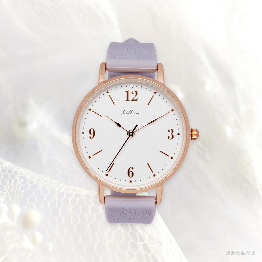Fieldwork Analog Watch with Silicone Flower Embossed Rose Sail Women's Strap, Pattern, Purple, JN043-1