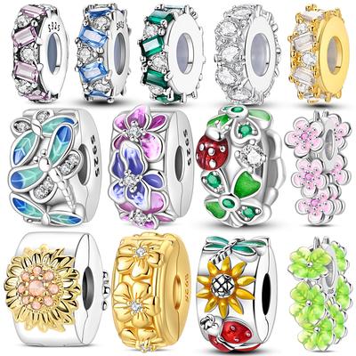 Genuine Copper Clasp Closure Cz Pave Clip Charms Daisy Bead Stopper Safety Chain Accessory Fit 3Mm Bangle Bracelet Fine Jewelry Clip