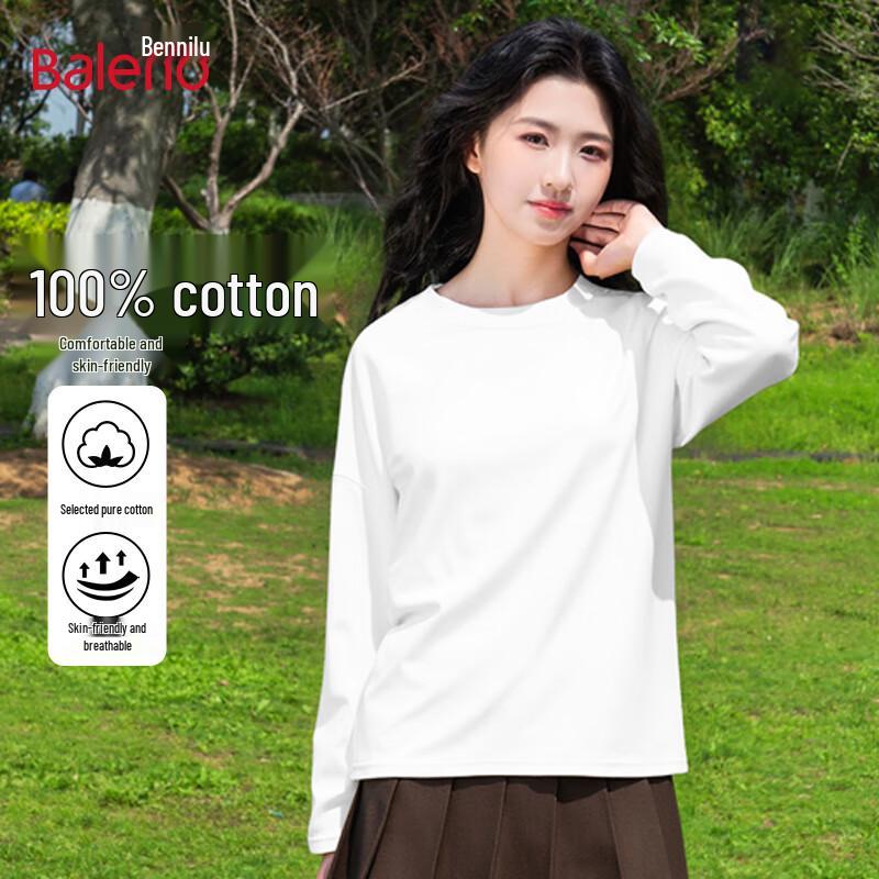 Baleno Women's 2025 New Pure Cotton Long-Sleeve Round Neck T-Shirt