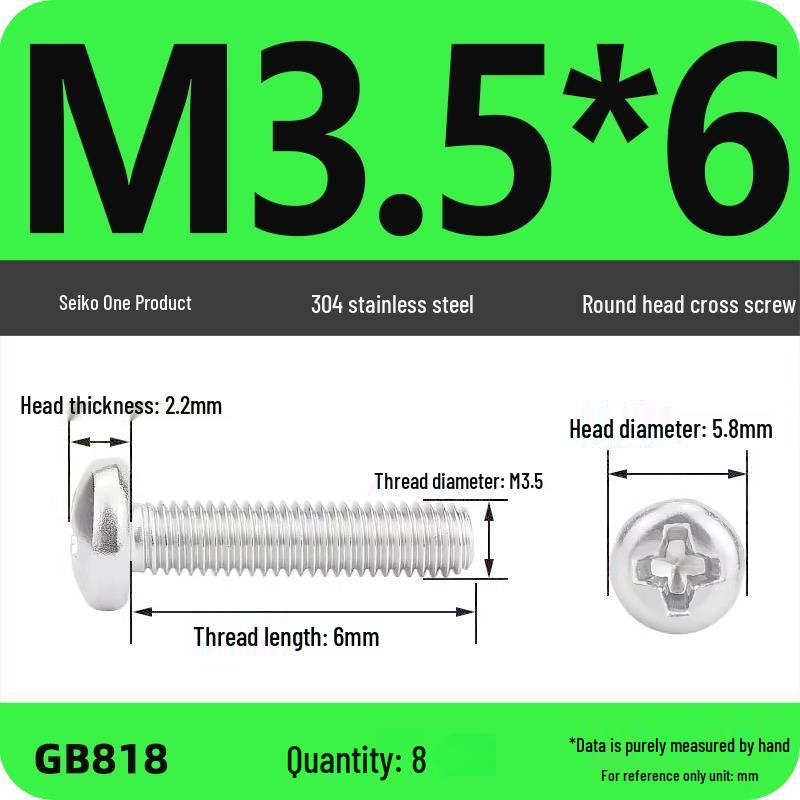 Phillips Pan Head Machine Screws, 304 Stainless Steel, Sizes M1-M10