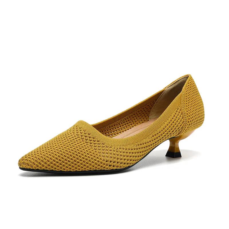 Damen Schuhe mit niedrigem Absatz Pumps Damenschuhe mit spitzer Zehenpartie weiche Sohlen Gestrickte mittelhohe Absätze Einzelne Schuhe für Damen kleiner Absatz