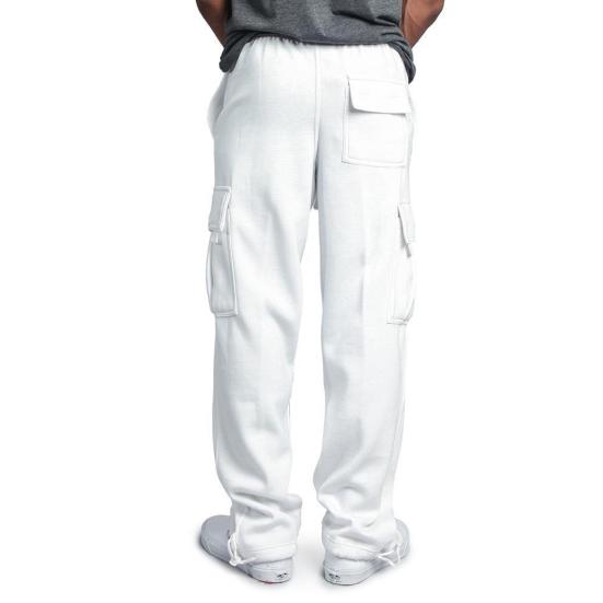 Yousheng Men Cargo Pants Elastic Waist Adjustable Drawstring Casual Overalls with Multi Pockets Solid Color Wide Leg Pants