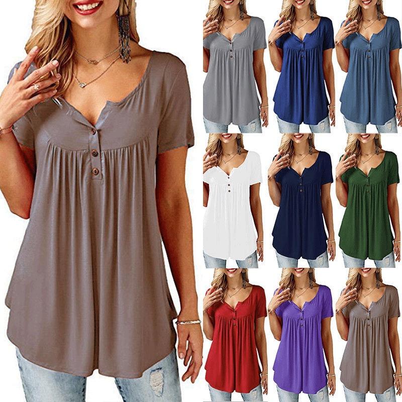 Stylish Women's Summer Short Sleeve Blouse In Vibrant Colors Plus Size Casual Tunic