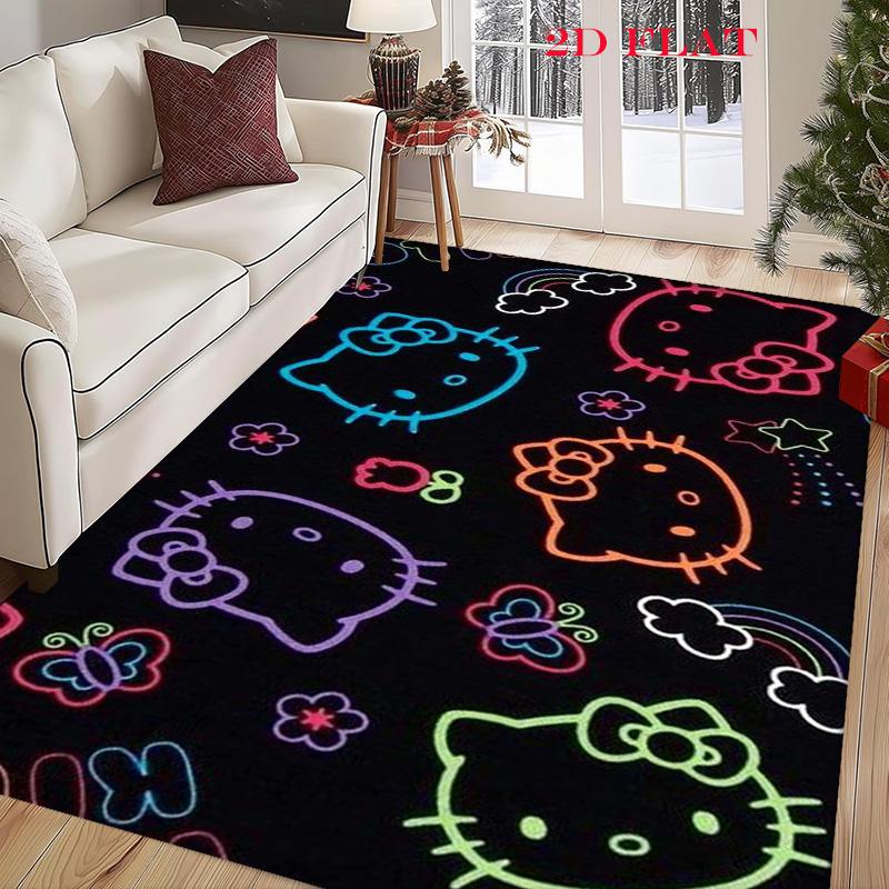 Hello Kitty Neon Stripes carpet Camping Trip Suitable For All Seasons Nap carpet Outdoor Plush carpet Bedroom