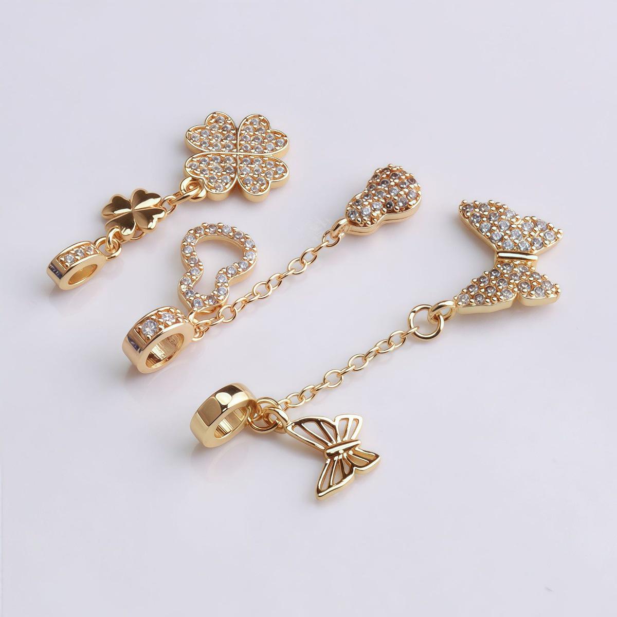 Позолоченный 14K кулон-подвеска с цирконами в виде бабочки, клевера, кисточки, бусины-разделители для ювелирных изделий 1pc 14K Gold Tassel Gourd