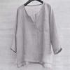 Men's And Women's Fashion Matching Cotton-Linen Solid Color Casual Loose V-Neck Long-Sleeved Shirt T-Shirt Top