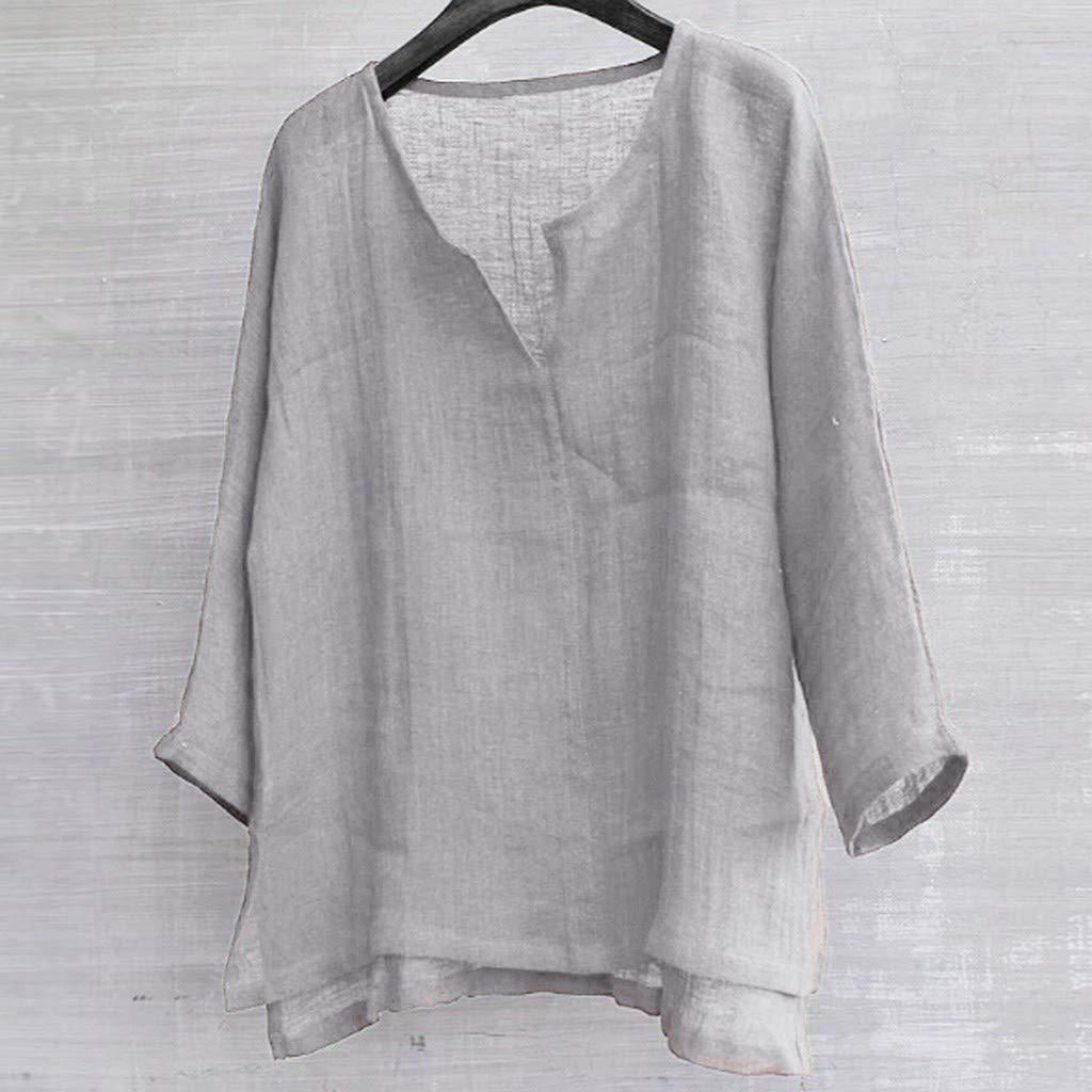Men's And Women's Fashion Matching Cotton-Linen Solid Color Casual Loose V-Neck Long-Sleeved Shirt T-Shirt Top