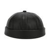 Women Men Faux Leather Docker Cap Hat Round Top Brimless Design Hat Solid Color