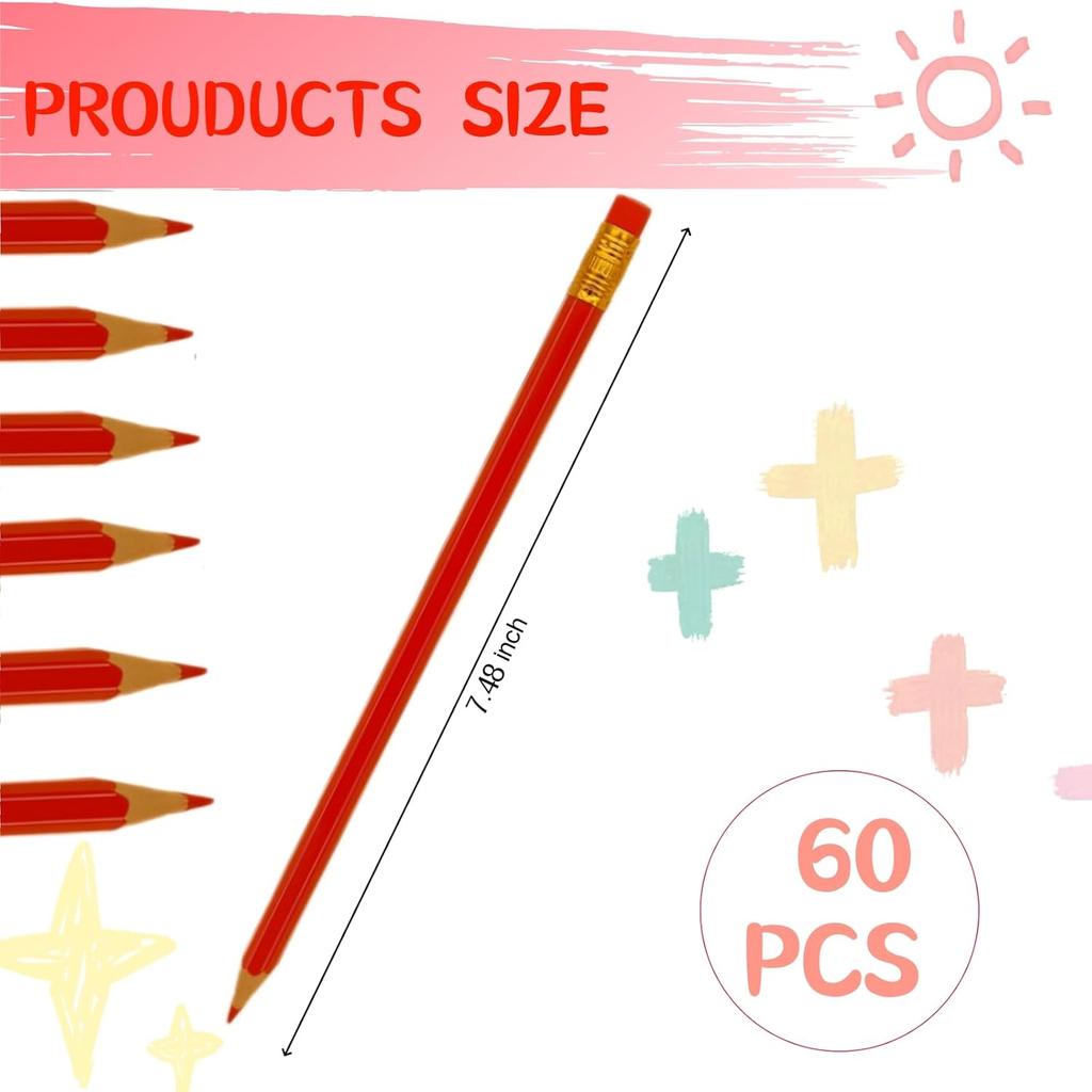 60 Pcs Erasable Checking Pencils, Pre-Sharpened, for Marking, Coloring, Tests, Grading, Office, School (Red)