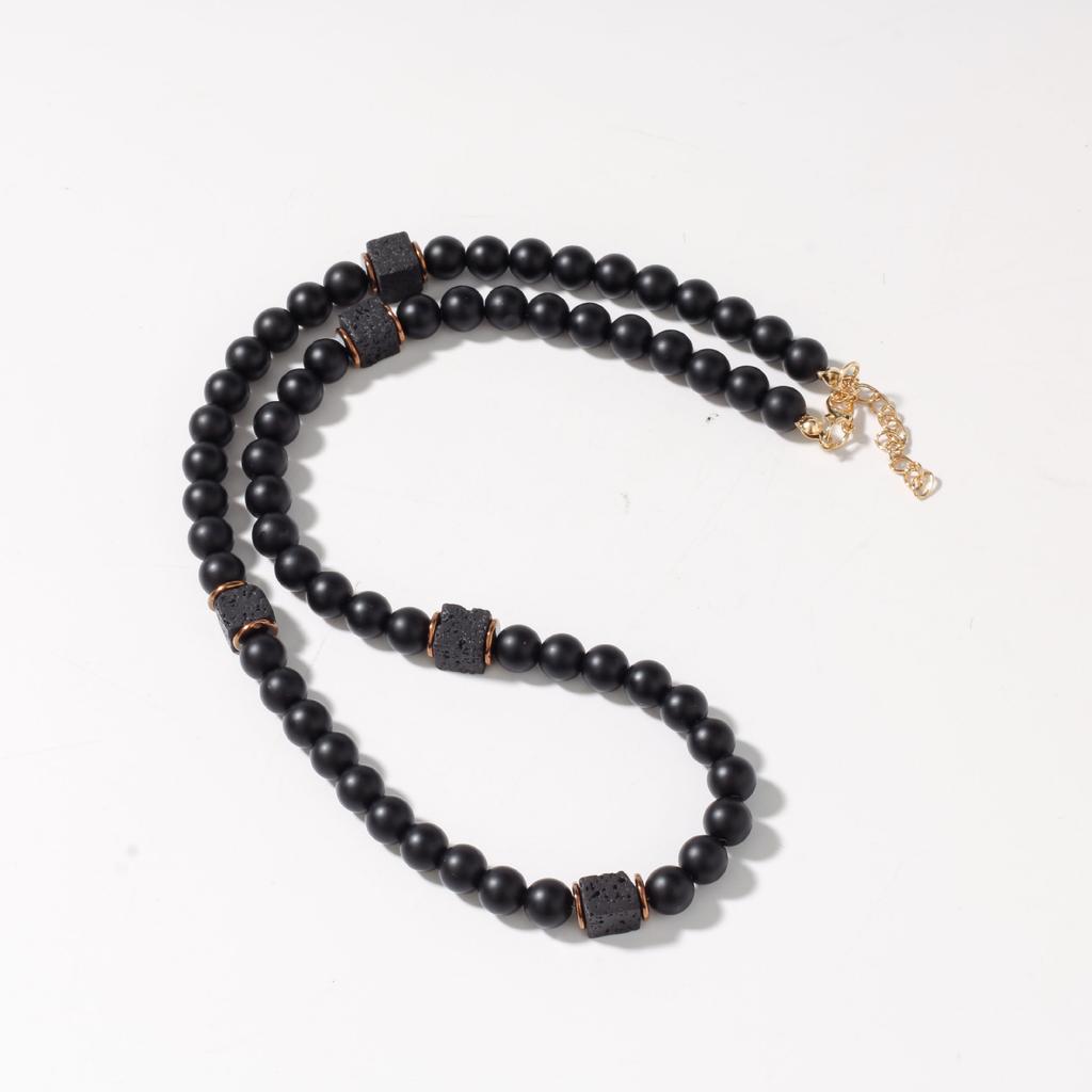 Festive Gifts Matte Onyx Lava Rock Beaded Bracelet With Copper Spacers Minimalist Fashion Jewelry For Men Women Daily Wear Simple Versatile Accessory