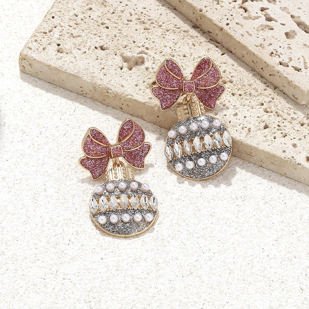 Темпераментные рождественские серьги-подвески с жемчужным шариком, бантом и цветным фонариком