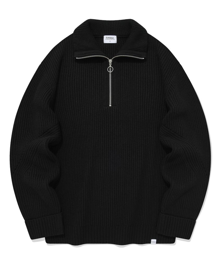 COVERNAT Lambswool Half Zip Knit Black