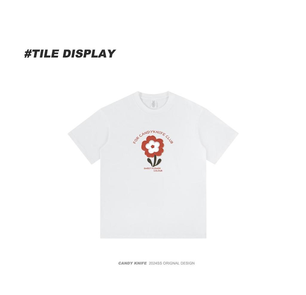 Women's Summer Floral Cotton T-Shirt: Loose Fit, Round Neck, Short Sleeve, Trendy American Design