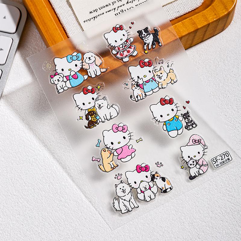Sky New Hello Kitty with Puppy 3D Nail Art & Water Bottle Sticker - Large & Embossed