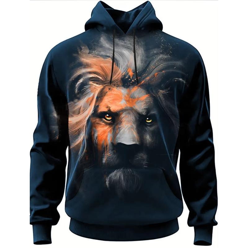 Graphic Lion Men's Fashion 3D Print Hoodie Streetwear Hoodies Long Sleeve Hooded Print Front Pocket Spring Hoodie Sweatshirt