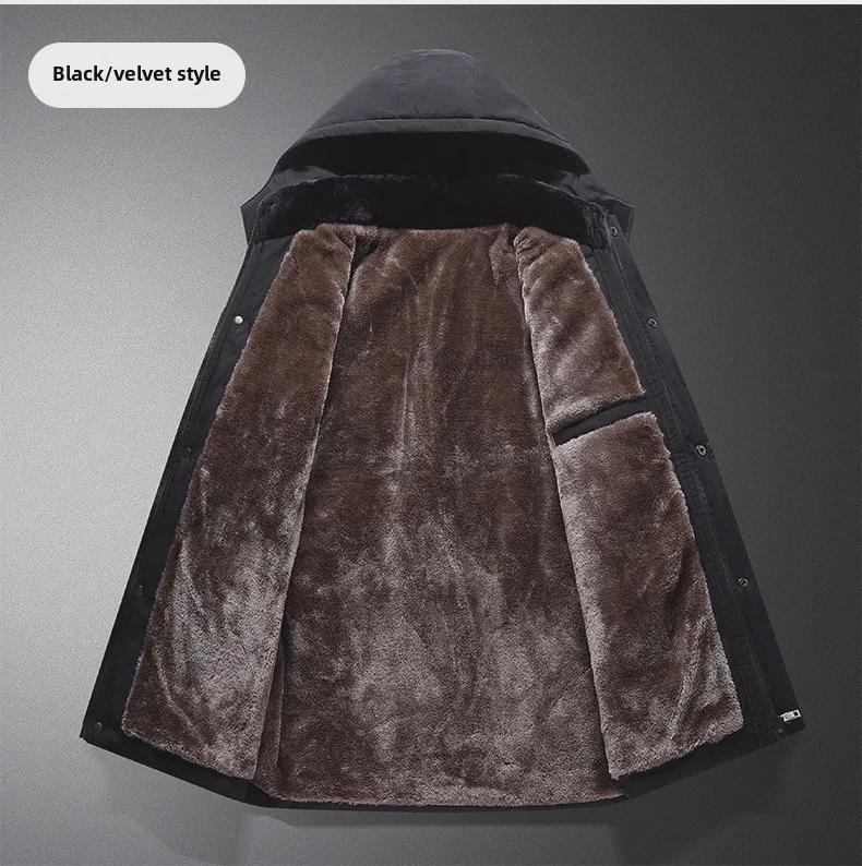 Men's Hooded Winter Cotton Coat: Warm, Thickened, Versatile, Medium-Long Jacket for Middle-Aged & Elderly