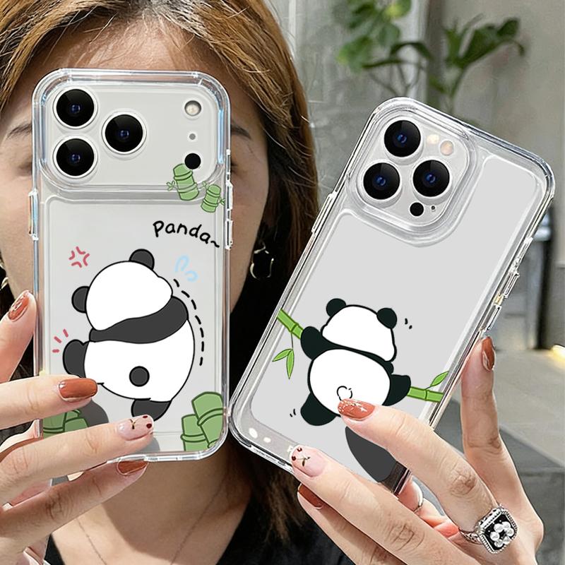 Lovely Baby Panda Pattern Case For iPhone 17 Pro Max Coque iPhone 16 15 14 13 12 Pro Max 11 Clear TPU Silicone Soft Cover