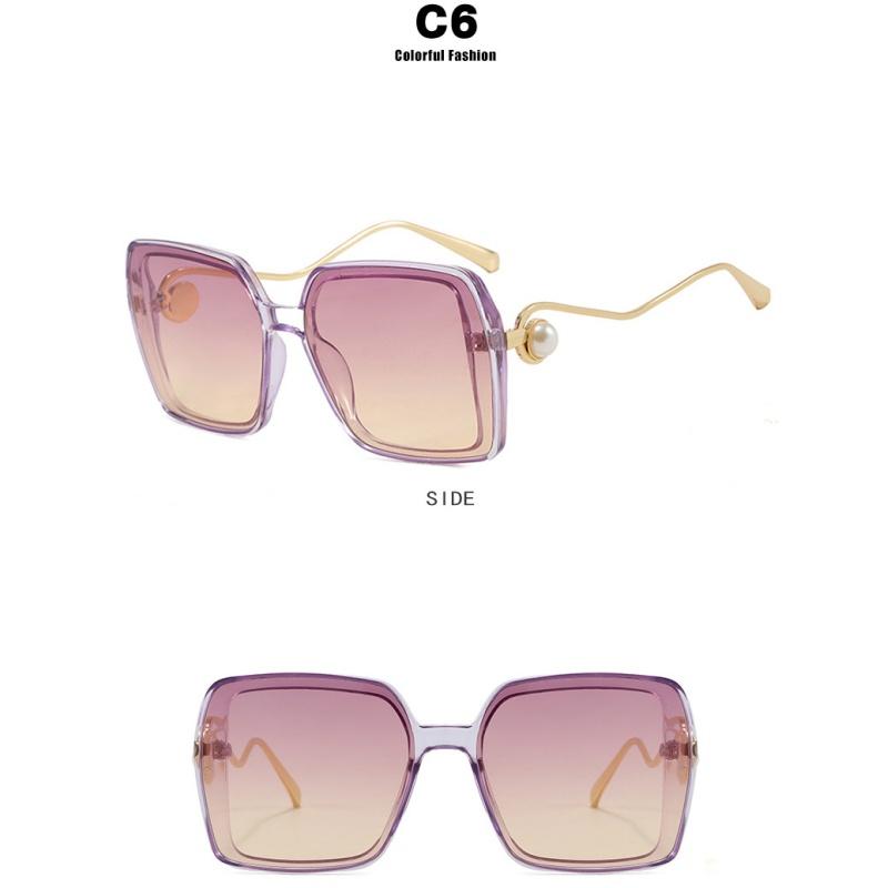 Women's Sunglasses, Fashionable Square Large-frame Sunglasses, Pearl-decorated Sunglasses.