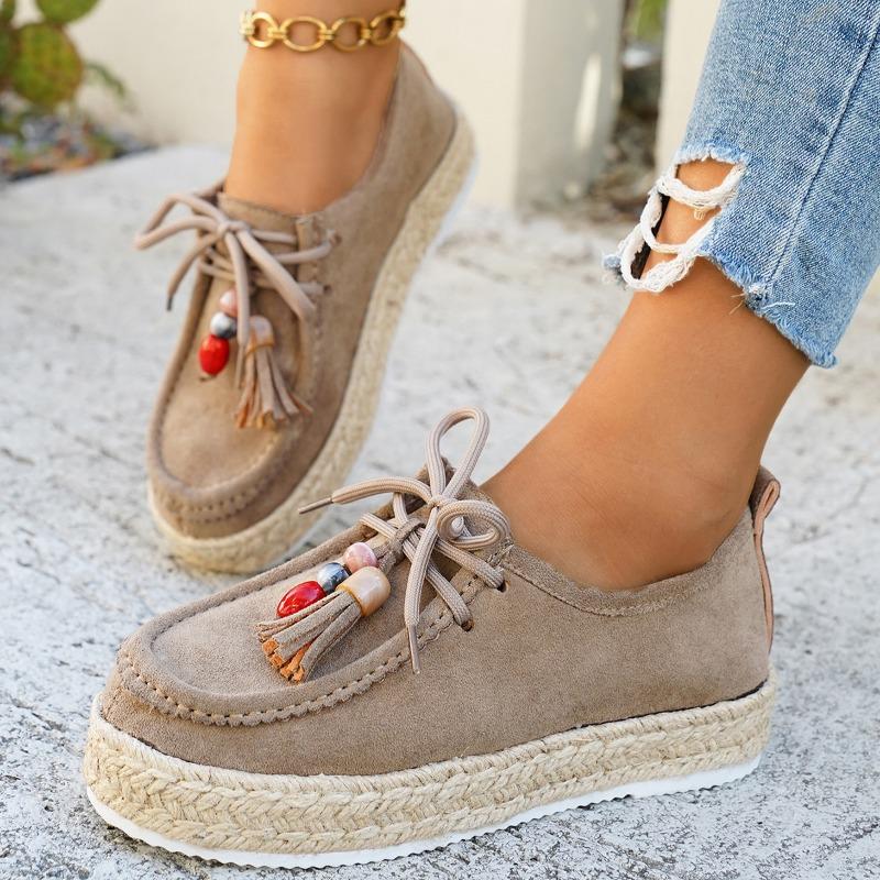 Women's Platform Fashion Single Shoes Fall New Retro Versatile Front Strap Beaded