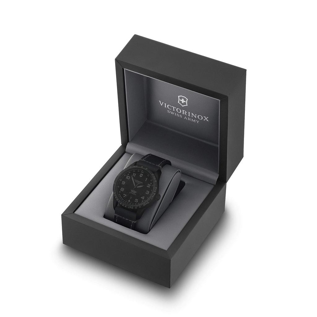 AIRBOSS Black Stainless Steel Case Black Brown Leather Gift 241886 [Victorinox] Watch, PVD-coated (316L), Dial, Strap, [