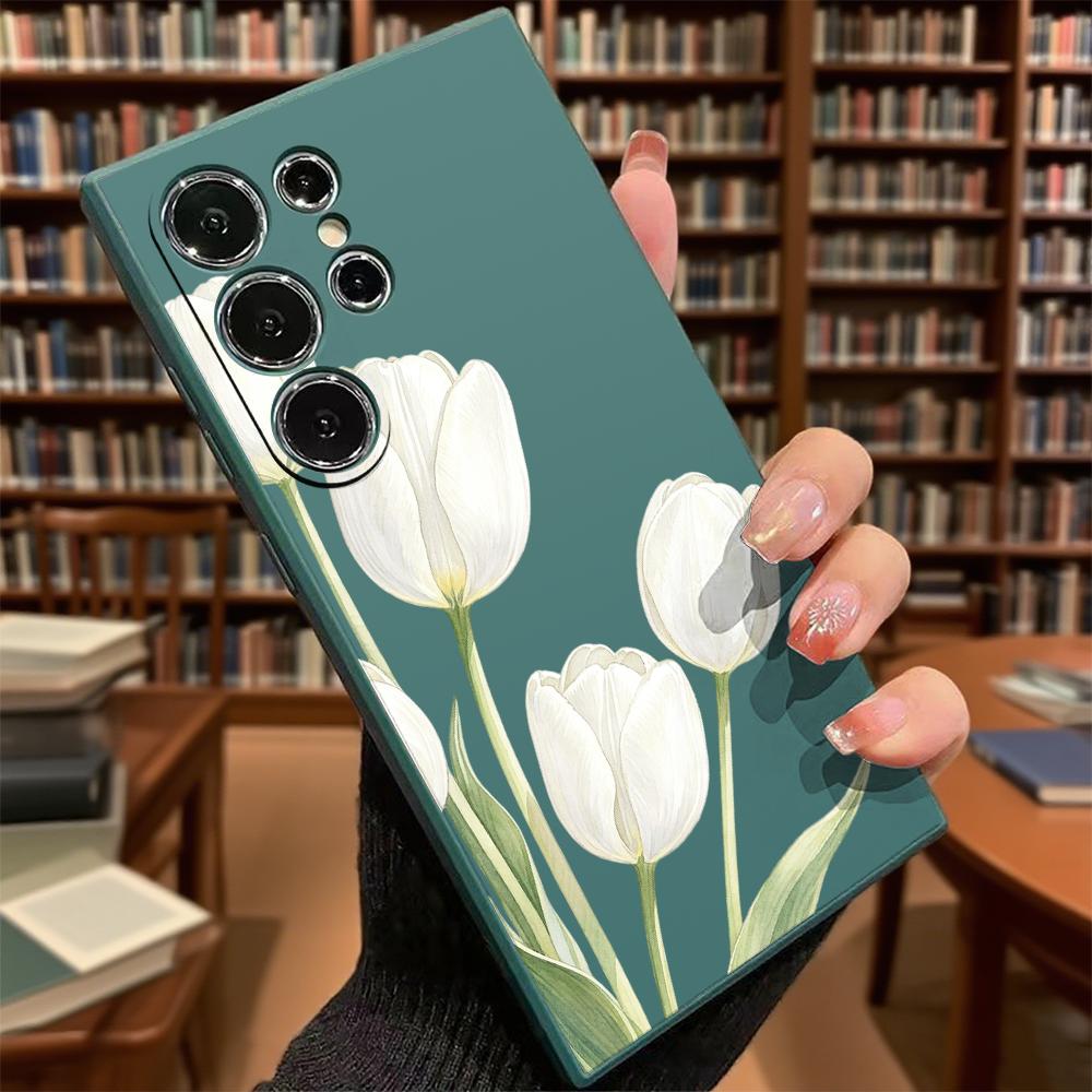White Tulips Watercolor Slim Fit Phone Case Anti Scratch Drop Protection For Samsung Galaxy S26 S25 S24 Ultra FE A Series