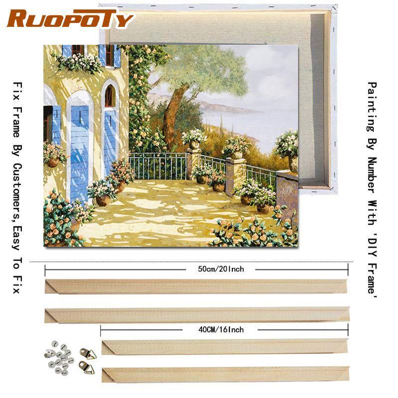 RUOPOTY Barvení podle čísel Městská krajina pro obývací pokoj na plátně Jedinečný dárek akrylový obrázek podle čísel domu