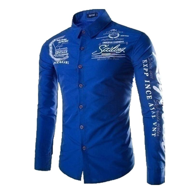 

New Autumn And Winter Men s Shirt Printing Casual Long-sleeved Shirt M синій