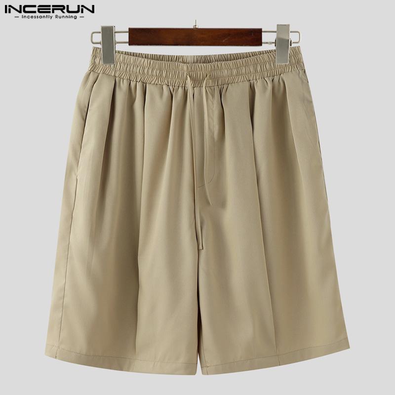 INCERUN Men Drawstring Elastic Waist Casual Loose Wide Legs Half Pants Shorts