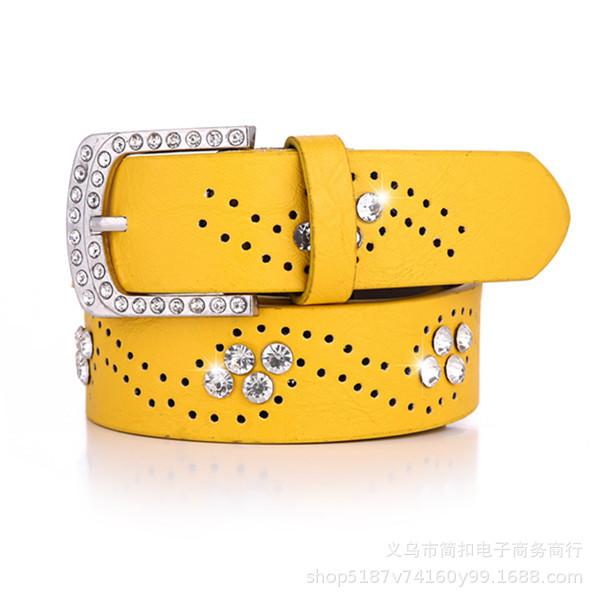 Diamond belt, women's genuine leather pure cowhide pants belt, wide diamond-encrusted, cut out genuine leather