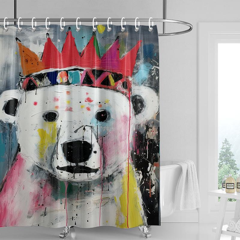 Colorful Cartoon Bear Shower Curtain - Playful Abstract Design, Waterproof with Grommets, Fun Bathroom Decor 90x180cm