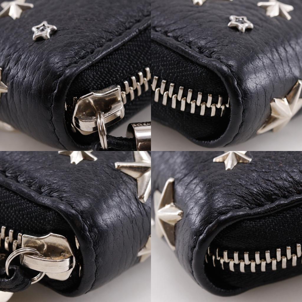 JIMMY CHOO Zip Around Purse Star studs black leather/Rhinestone Women Used