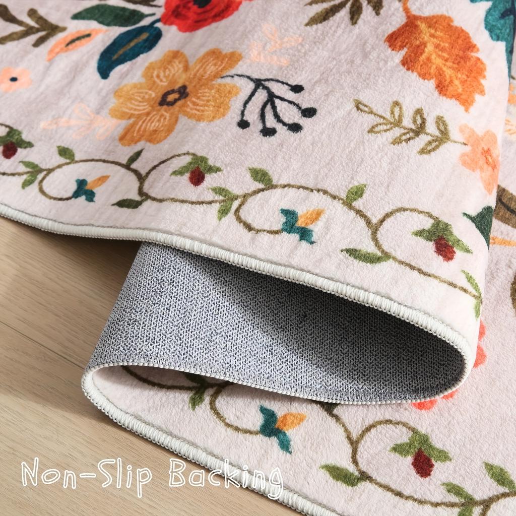 Premium Floral Bedroom Runner Rug, Soft Machine Washable Kitchen Mat - Non-Slip Indoor Doormat for Entryway, Laundry, Bathroom, Kitchen & Living Room