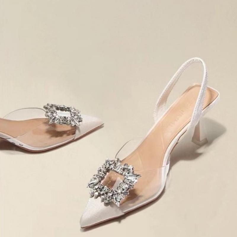 Fashion Spring and Autumn Fashion New Sexy Banquet Comfortable Crystal Transparent Solid Color Pointed Toe Women's High Heels