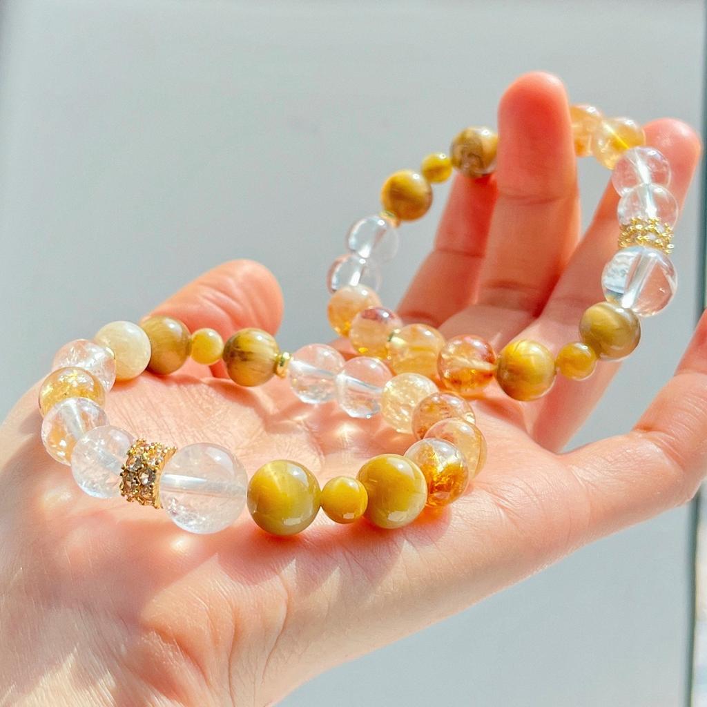Natural White Crystal Tiger'S Eye Honey Milk Cover Citrine Bracelet Bracelet