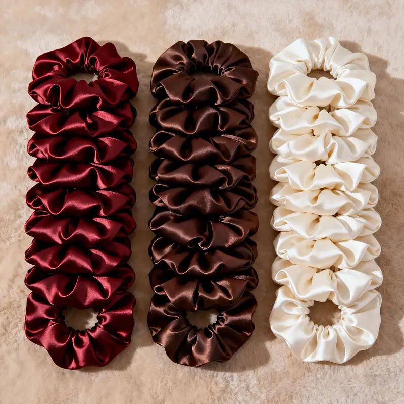 

10Pcs/set Solid Color Satin Scrunchies Hair Ties For Women Soft Elastic Hair Bands Non-Damaging Hair Accessories ONESIZE