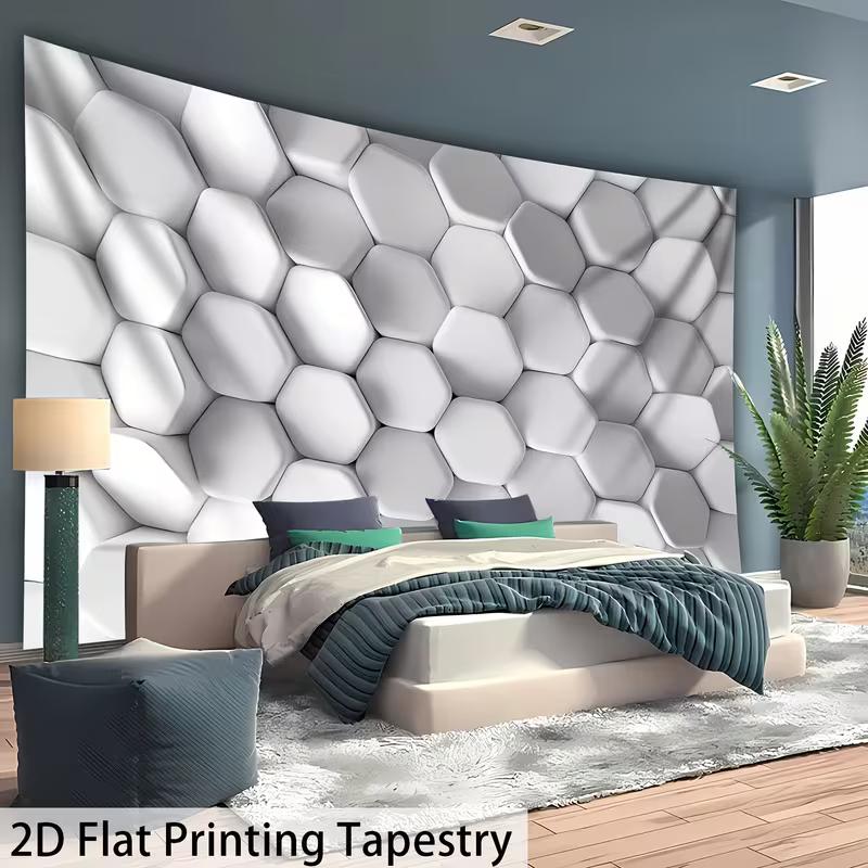 

2D Effect Hexagon Tapestry Minimalist White Geometric Room Background 47.2x31.5inch/120*80cm