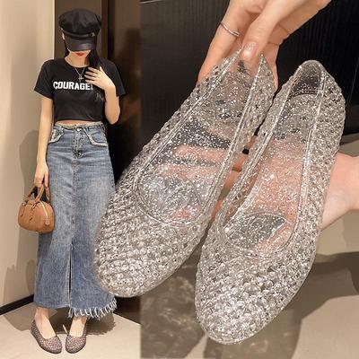 Elegant Transparent Cut-out Women's Summer Sandals - Flat, Closed-Toe, Light Luxury Design