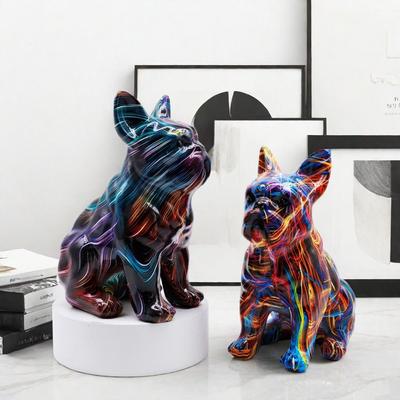 Kawaii Graffiti French Bulldog Statue Cartoon Colorful Dog Statue Home