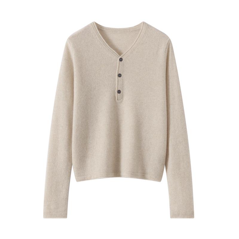 Women's Pure Cashmere Round Neck Loose Fit Sweater with Rolled Edge